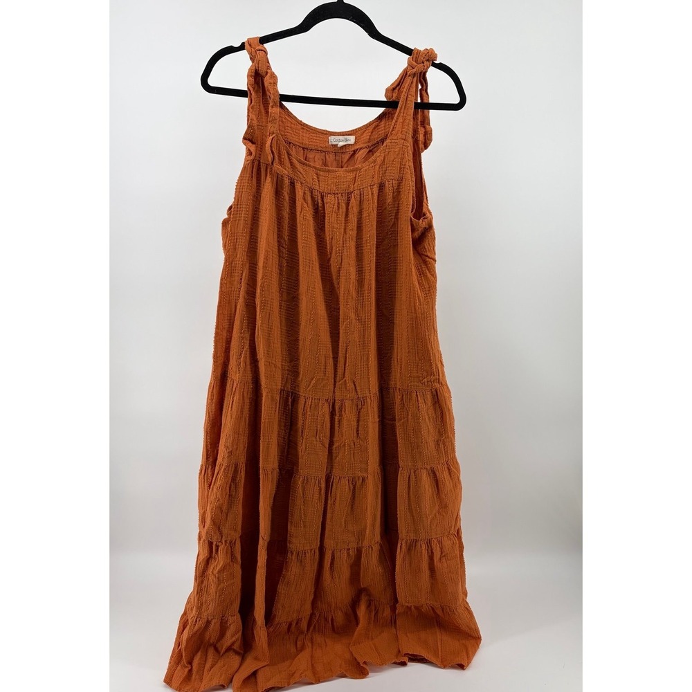 Cotton Bleu Cotton Guaze Dress W/ Adjustable Tie Straps, Burnt Orange Women SZ L